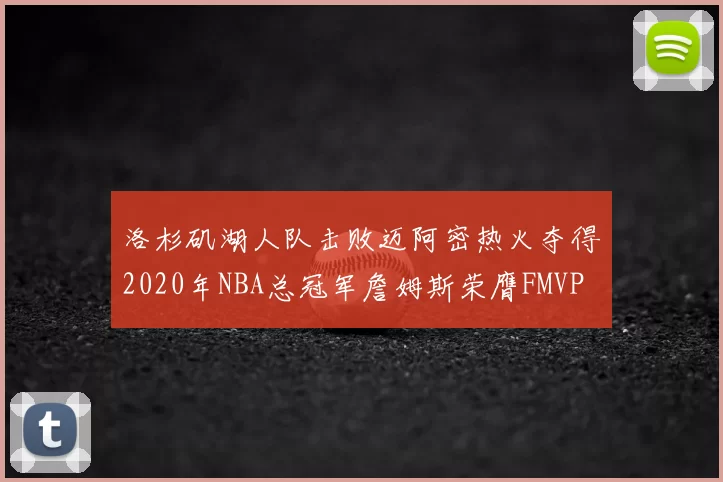 洛杉矶湖人队击败迈阿密热火夺得2020年NBA总冠军詹姆斯荣膺FMVP